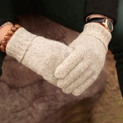 名简 韩版加厚男士手套 冬季骑车防寒保暖男式羊毛混纺加绒手套