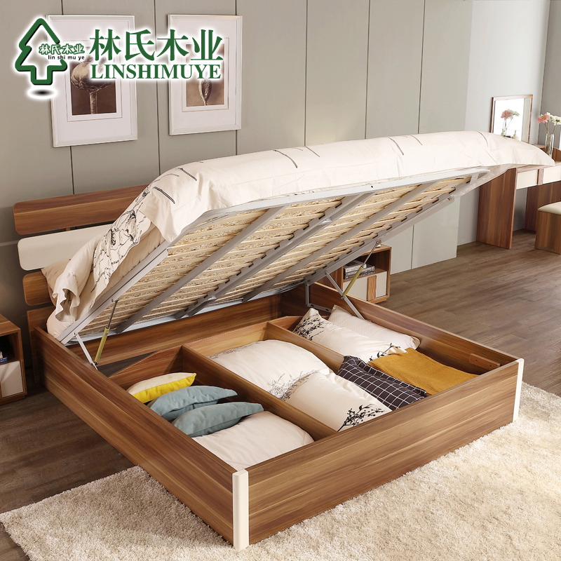 林氏木业简约现代1.8米双人床板式床头柜时尚卧室成套家具CP4A-B产品展示图1