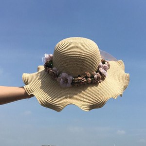波浪大沿花朵草帽图片