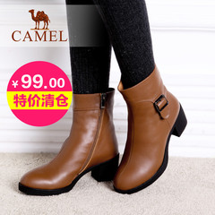 camel 骆驼女靴秋冬牛皮女士皮靴高跟女潮流骑士靴