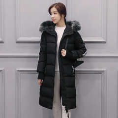 DQA2016冬装新款韩版女装时尚连帽修身加厚长款羽绒服女针织袖口