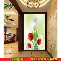 玄关过道走廊背景墙壁纸3d立体欧式装修墙纸大型壁画花卉郁金香