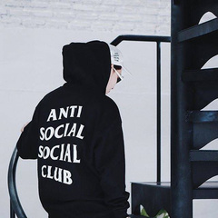 Anti Social Social Club GD侃爷男女同款黑白色连帽套头assc卫衣