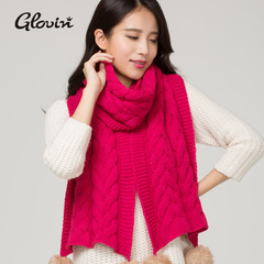 GLOVIN 围巾女韩版可爱毛球纯色针织毛线时尚保暖2016新款冬天季