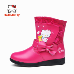 hellokitty童鞋女童公主皮靴儿童中筒靴2016冬季新款加绒保暖大棉