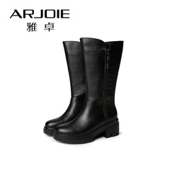 Arjoie/雅卓2016年专柜同款冬季新品中筒绒里双拉链百搭女靴子Y65