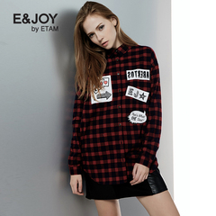 Etam/艾格 E＆joy 2016冬新品个性印花图案格子衬衫160814145