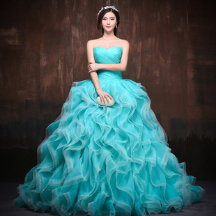 2015时尚彩纱新款韩版独唱影楼演出礼服拍照服 蓬蓬裙高档婚纱