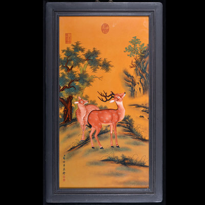 艺术瓷厂 仿郎世宁《走兽图》瓷板