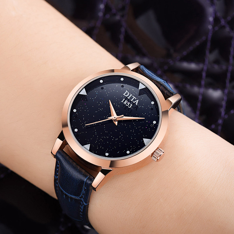 迪塔正品真皮带女士石英表