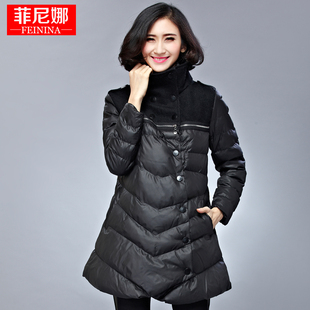 菲尼娜旗舰店菲尼娜2015加肥加大码女装胖mm冬装新款欧美棉衣女中长款外套显瘦