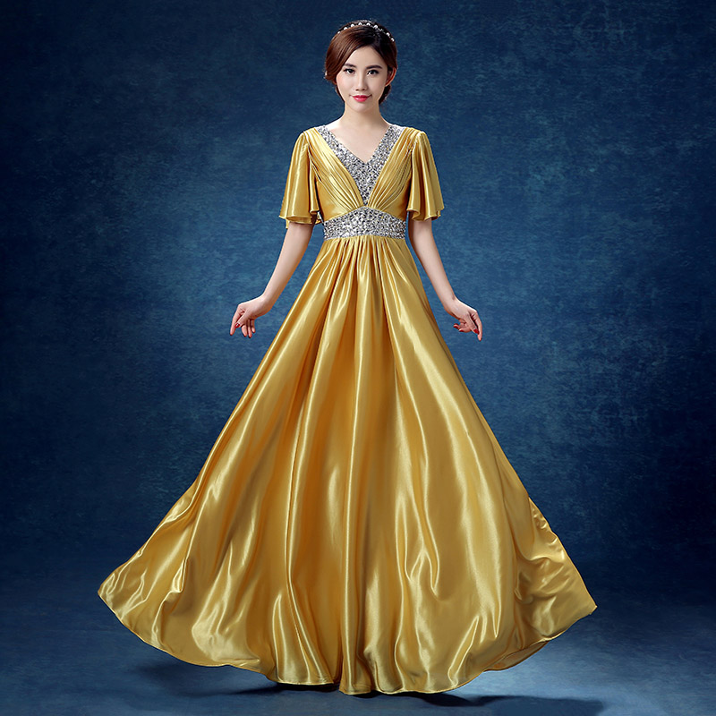 晚礼服长款女2019新款大合唱团演出服装主持人宴会敬酒服长裙显瘦