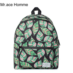 Mr.ace Homme印花双肩包女大学生书包简约休闲背包清新尼龙旅行包