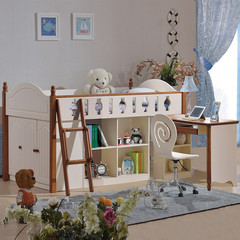 地中海儿童床白色田园半高床书桌衣柜组合一体床1.2多功能带护栏