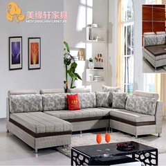 2015客厅大款布艺沙发带藤坐板简约时尚现代转角绒布沙发厂家直销