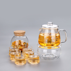 加厚耐热玻璃茶壶套装水果花茶壶花草茶杯茶具印花透明过滤可加热