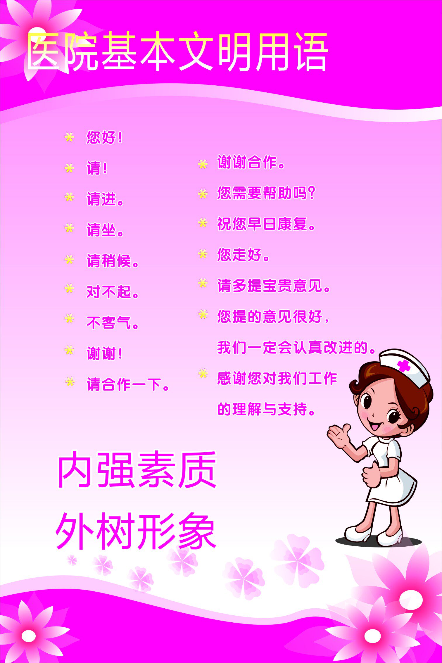 用语海报印制展板写真喷绘医院基本文明科室写真