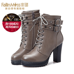 Non-mystery heavy with Martin boots, high heel woman autumn 2015 European fashion belt buckle strap and plush short boots women's shoes