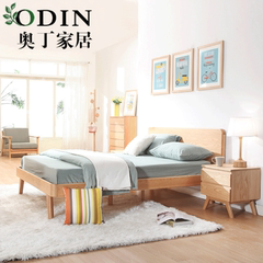 北欧日式现代简约卧室家具原木1.2 1.5 1.8米双人床实木床 橡木床