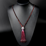 Very limited original Thai hand-woven vintage tassel Garnet long necklace sweater chain