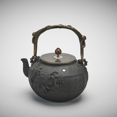 波千鸟 1.3l铁壶 日本龟文堂正品 江户时期的老堂号