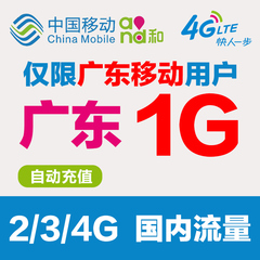 广东移动流量充值1G中国移动流量加油包2G3G4G网络通用