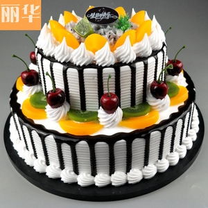 新款双层巧克力水果车厘子仿真生日蛋糕模型开业水果创意橱窗摆件