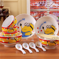 创意小黄人卡通碗儿童微波炉陶瓷碗勺筷餐具家庭套装包邮