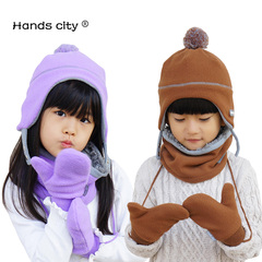 儿童帽子围巾手套保暖冬围脖三件套男学生加厚加绒护耳小孩女宝宝