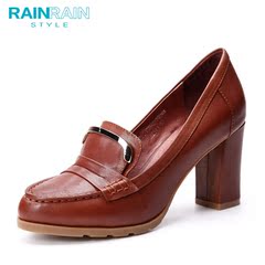 雨中雨RAINRAIN羊皮女鞋真皮浅口鞋粗跟中跟鞋时尚职业女鞋
