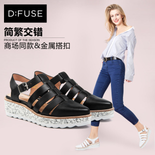 芬迪小白鞋子價格 D Fuse 迪芙斯小白鞋2020新款牛皮坡跟松糕底涼鞋女鞋DF71112056 鞋子