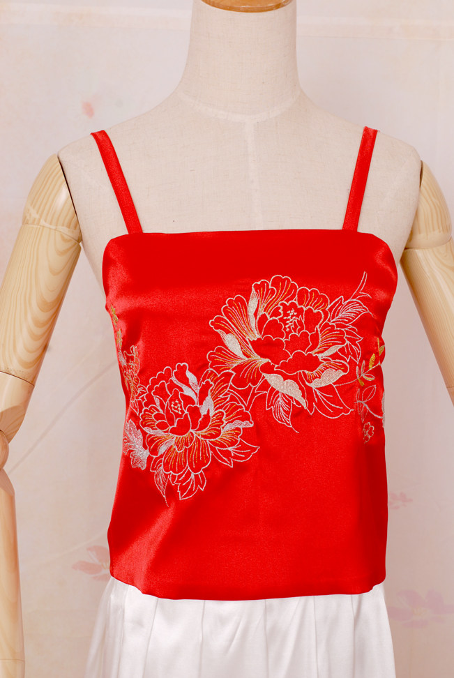 自家原创设计双层带绣花金牡丹大红抹胸抱腹心衣特价现货三款包邮