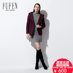 FUFEN福芬2016秋冬新款品牌女式连帽短款羊毛呢外套上衣S-7482