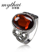 Thai female retro Ruby jewelry 925 Silver Thai silver ring finger ring fashion female ring