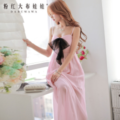 Chiffon dress with a big pink doll summer 2015 new inlay black bow ruffled strap dress