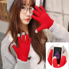 触屏手套女秋冬季可爱韩版加厚保暖全指手套开车冬季骑车毛线手套