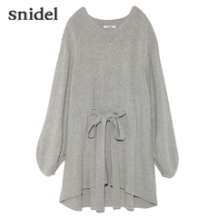 snidel 2016秋冬新品 纯色V领蝴蝶结连衣裙