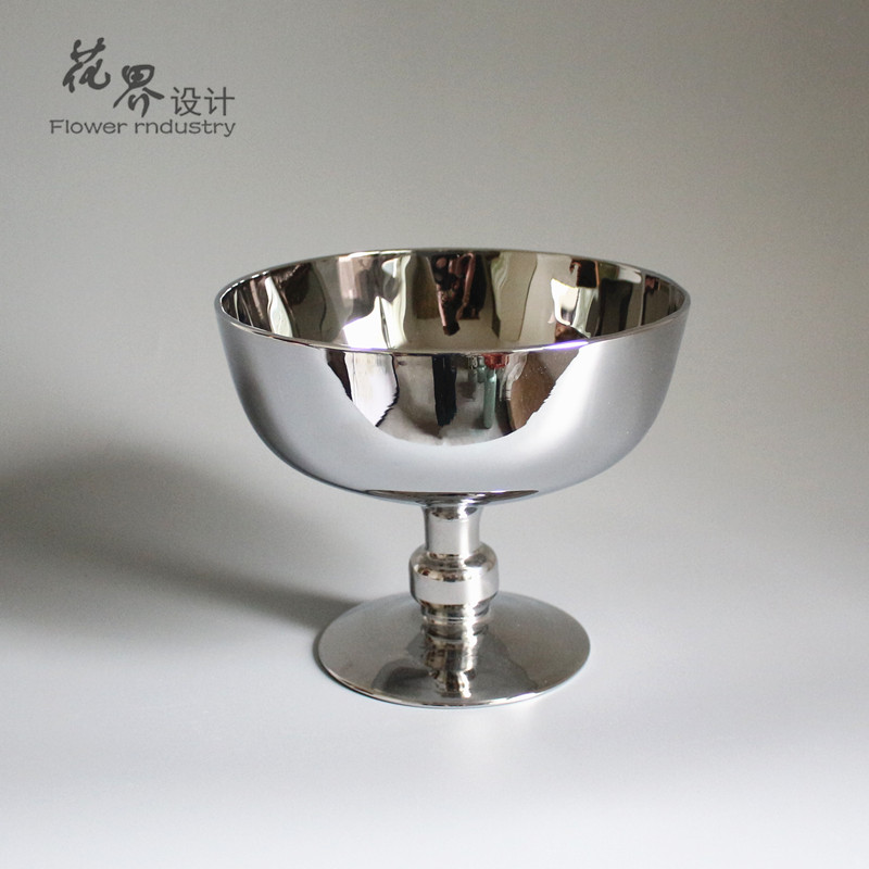 包邮欧式高脚杯银色花器花瓶摆件 镀银花瓶客厅餐桌摆件装饰品