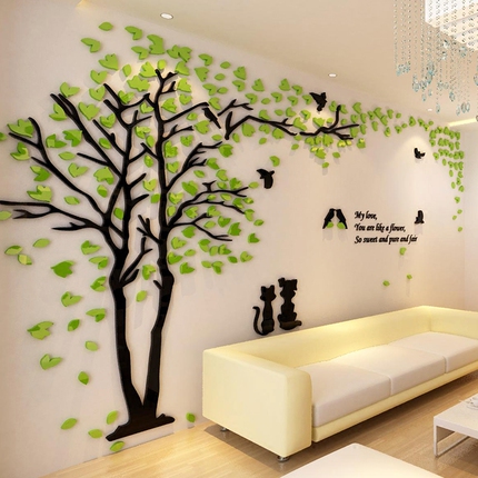 沙发背景墙装饰画三 大树3d亚克力立体墙贴画镜面墙纸客厅沙发电视