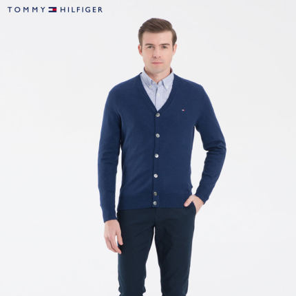 tommyhilfiger 男装蚕丝棉混纺开襟针织衫-mw0mw01044np