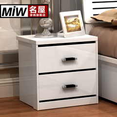 现代简约烤漆床头柜白色双抽屉床头柜组装床边柜宜家而斗柜 特价