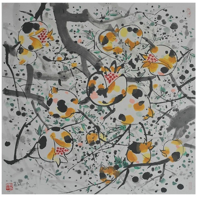 吴冠中《石榴》盖章珂罗版画 何乐不为文化