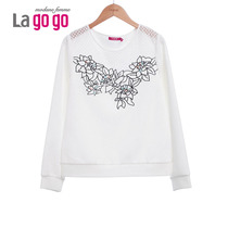 Lagogo/拉谷谷2015秋季新款纯色修身印花镶钻T恤上衣ECA631J229