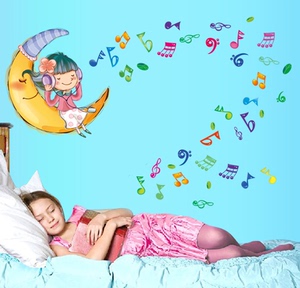 月亮音符女孩 小精灵 卡通动漫儿童房卧室床头客厅背景装饰墙贴纸
