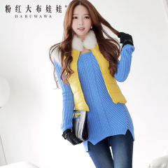 Vest pink doll spring 2015 new vest fur collar bright yellow vest women's vest