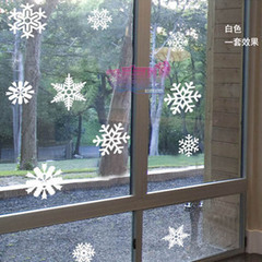 白色可爱雪人红色雪花环圣诞节日装饰橱窗贴玻璃贴落地窗户贴纸