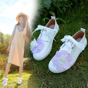菲拉格慕鞋子變色 變色花朵時尚小白鞋女夏季2020新款韓版個性軟妹鞋淺口平底女鞋子 菲拉格慕