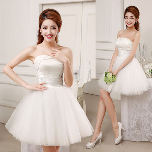 新款短礼服韩版演出服白色小伴娘绑带演出服新娘敬酒服白纱小短裙