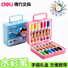 得力36色水彩笔手提粗头儿童幼儿园12色24色画笔彩笔套装可洗无毒