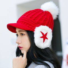 冬季帽子可爱女韩版加厚保暖针织帽学生秋冬天护耳毛线帽潮鸭舌帽